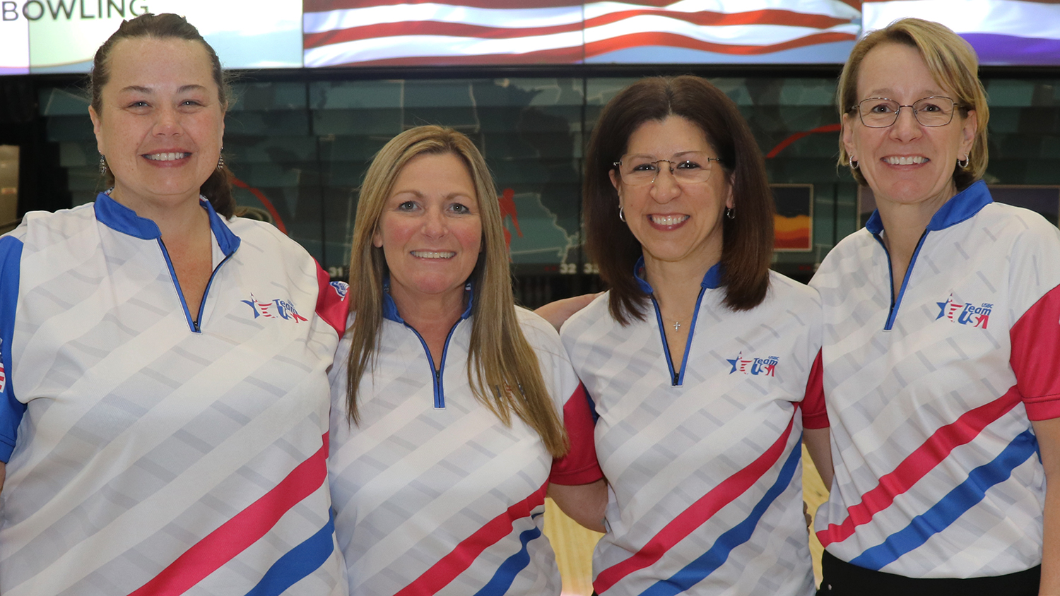 Kathy Ledford, Jodi Woessner, Liz Johnson and Dana Ausec at the 2024 PANAM Bowling Championships