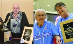 Glenn Allison and Jacquelyn Nelson receiving awards at the 2024 USBC Open and Women's Championships