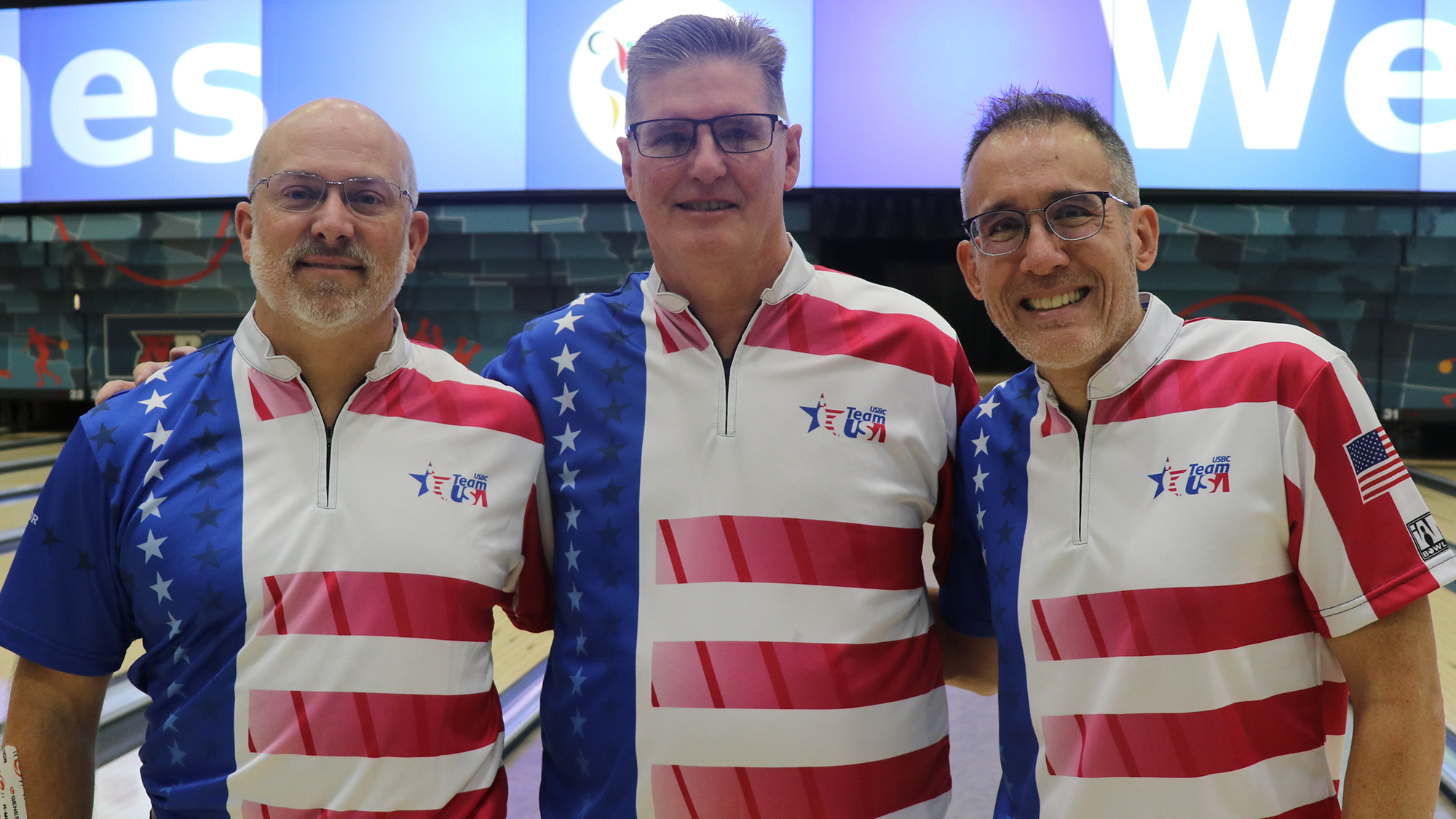 Dan Knowlton, Tom Adcock and John Janawicz at the 2024 PANAM Bowling Championships