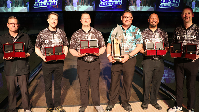 DiLaura Brothers 1 with their championship watches and the Earl Anthony Trophy at the 2023 USBC Open Championships