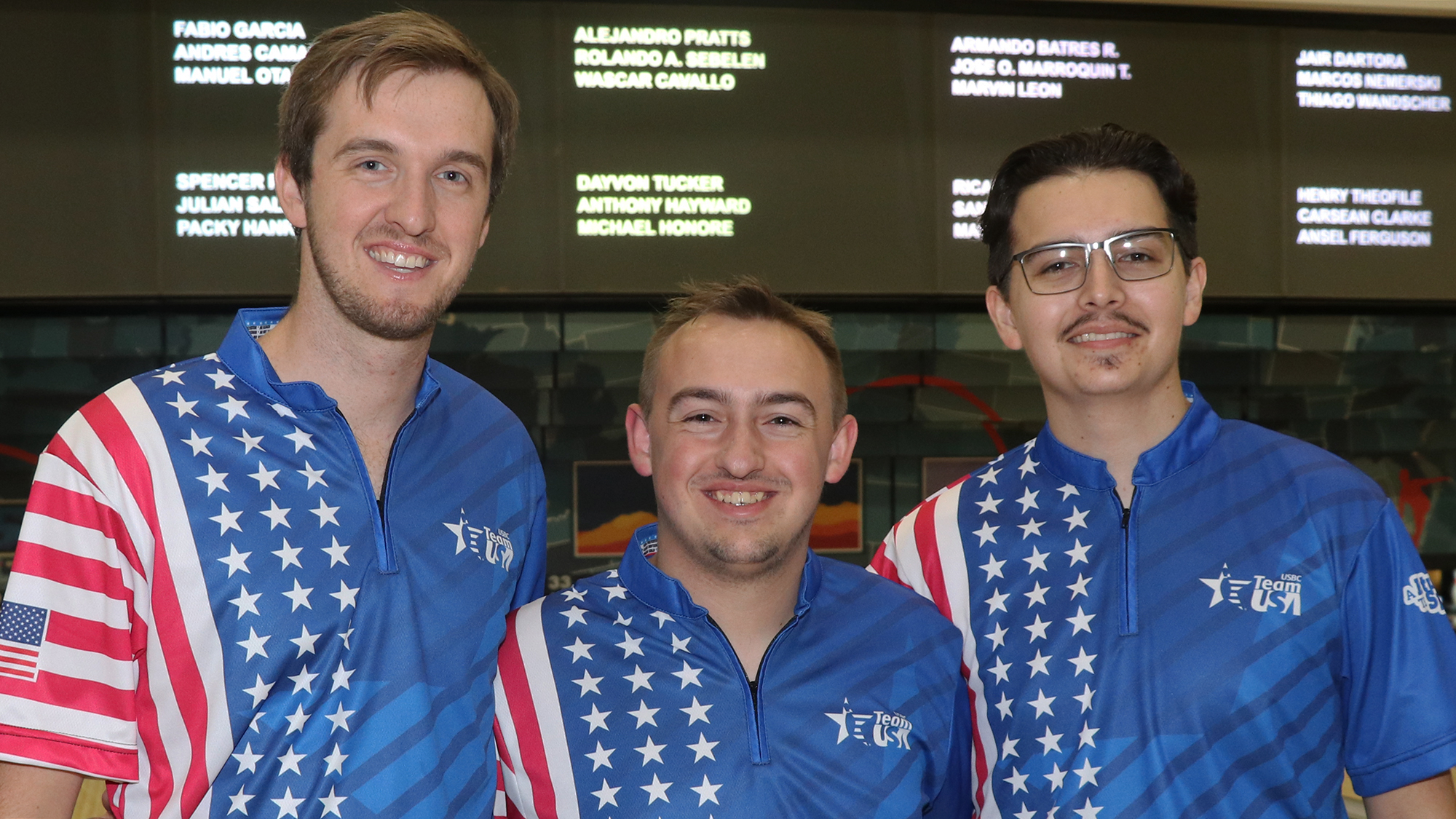 Packy Hanrahan, Spencer Robarge and Julian Salinas at the 2024 PANAM Bowling Championships